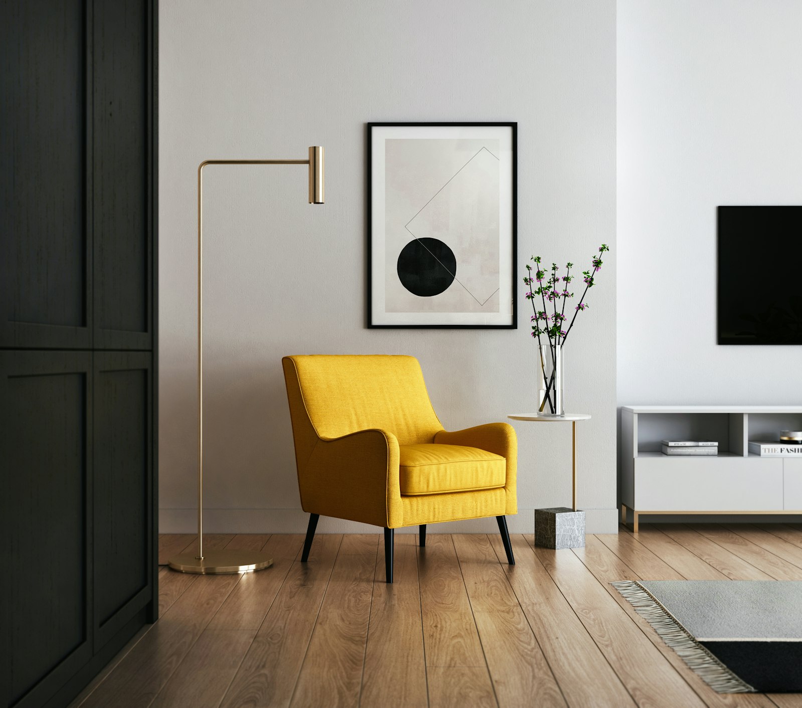 Sunlit living room with pale oak floors and linen furniture